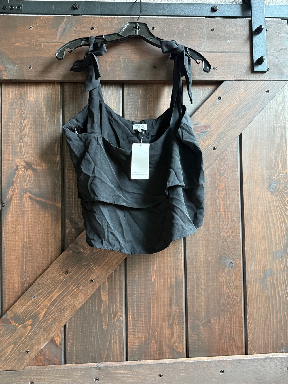 Tobi Black Tie-Shoulder Ruffle Cami